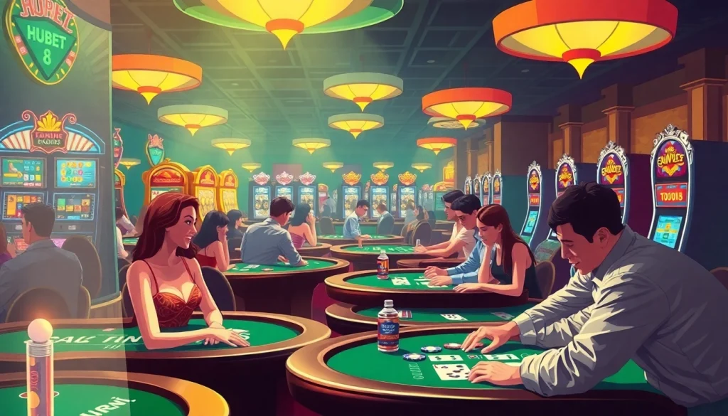 Engaging players at Hubet88 casino tables filled with action and excitement.